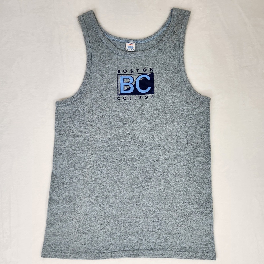 Vintage Champion Boston College Tank Top Mens Large Gray Made in USA BC 90s Gym